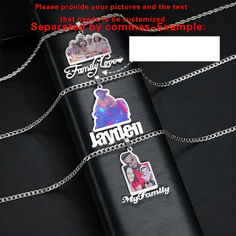Custom Engraved Stainless Steel Name Necklace with Photo